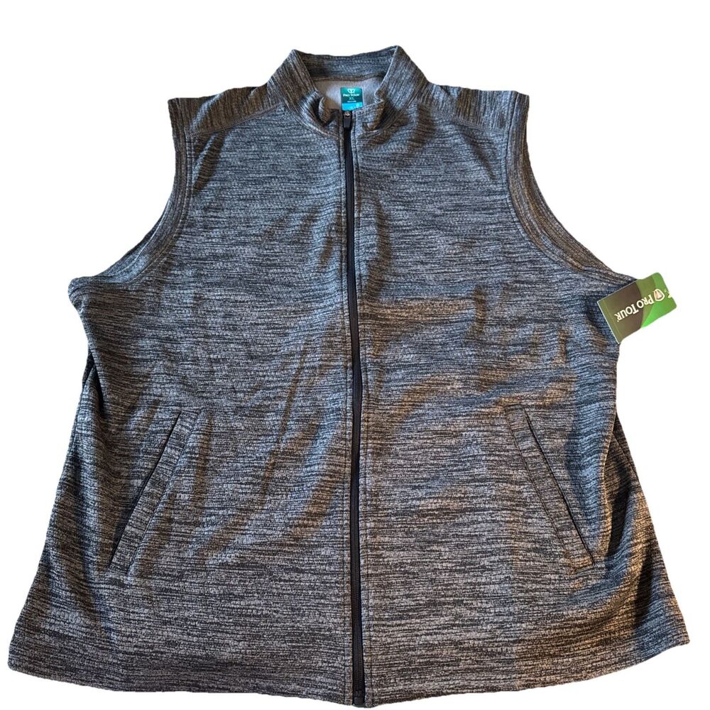 PGA TOUR Vest Mens Gray Heather Full Zip Mock Neck Fleece XL Golf Performance